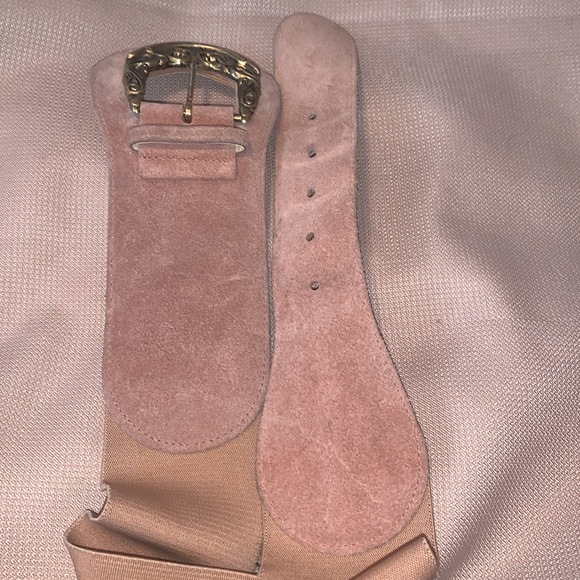 Access. Small Genuine Leather & Stretch Mauve Brass Tone Buckle Belt - Picture 11 of 11